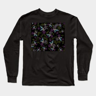 Copy of Bee with orchid and flowers black background Long Sleeve T-Shirt